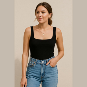 House of Harlow 1960 Black Square Neck Tank Bodysuit XL